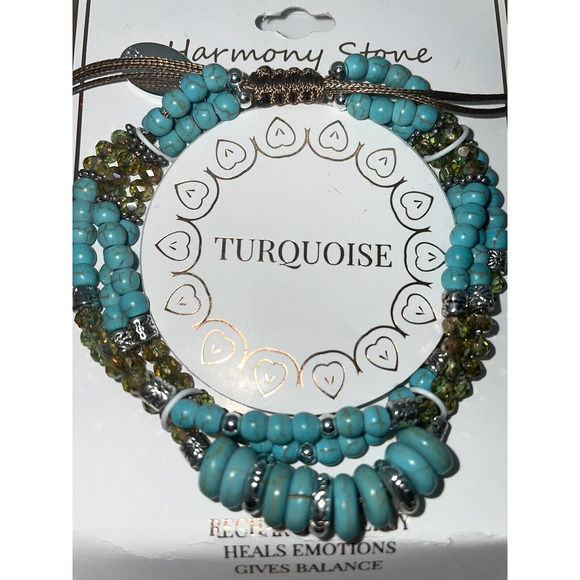 Turquoise and Crystal Triple Strand Bracelet Footnotes Draw String Jewelry - Picture 2 of 4